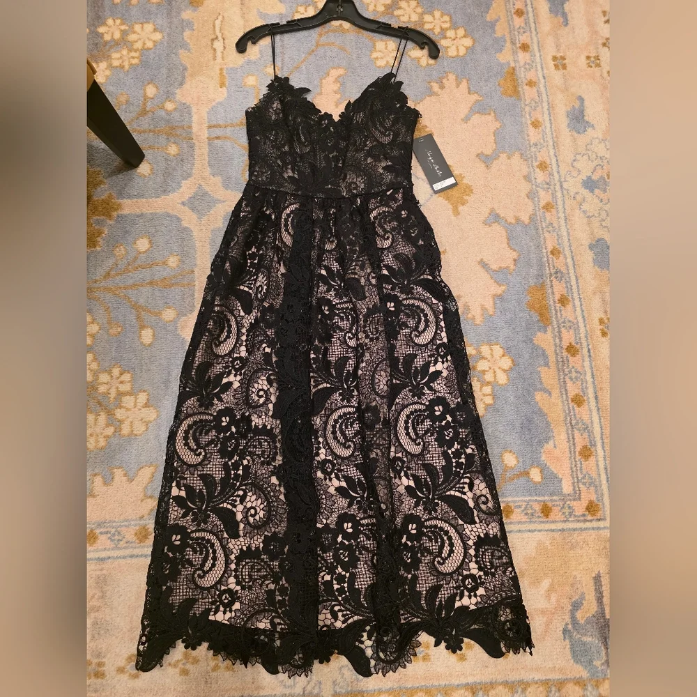 NWT Monique Lhuillier Lace Spaghetti Strap Silk-Lined Dress Size 4 - Picture 3 of 6